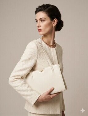 Vintage Adrian Gold London White Leather Top Handle Bag